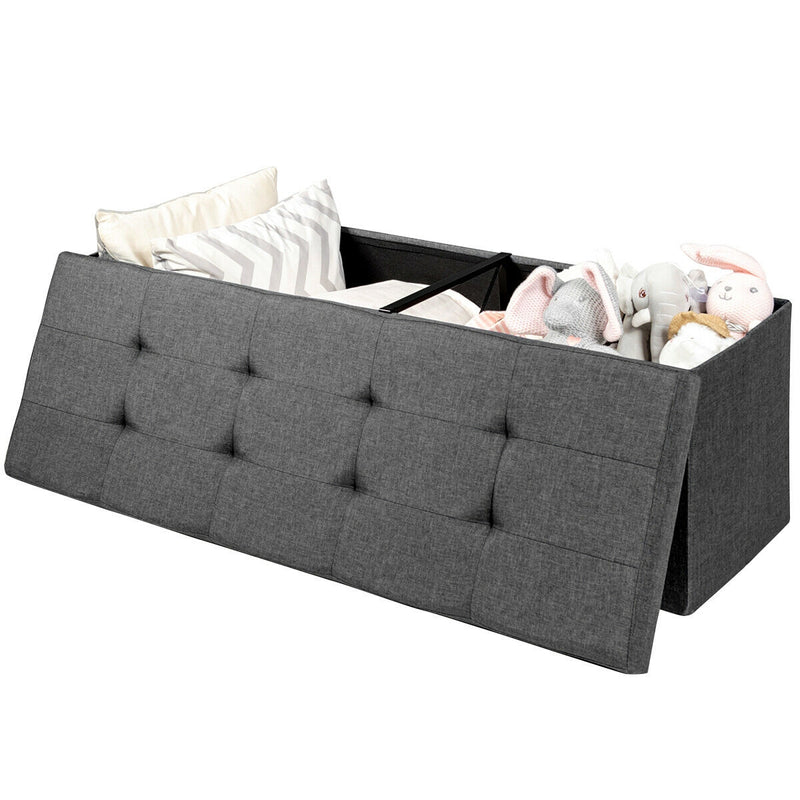 *Large Fabric Folding Storage Chest with Smart lift Divider Bed End Ottoman Bench - Dark Gray