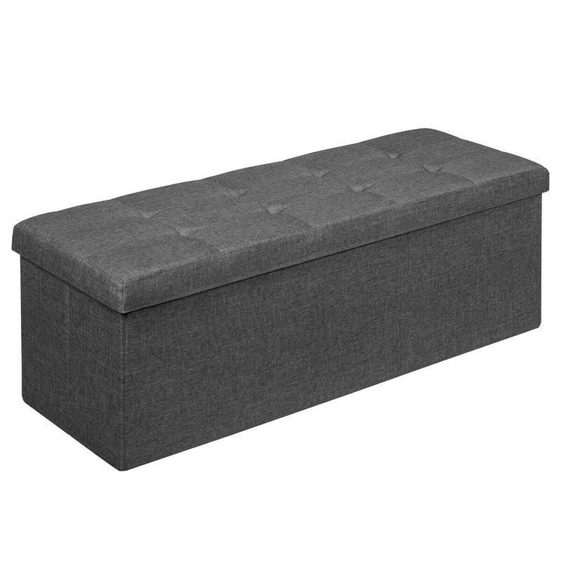 *Large Fabric Folding Storage Chest with Smart lift Divider Bed End Ottoman Bench - Dark Gray