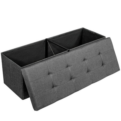 *Large Fabric Folding Storage Chest with Smart lift Divider Bed End Ottoman Bench - Dark Gray