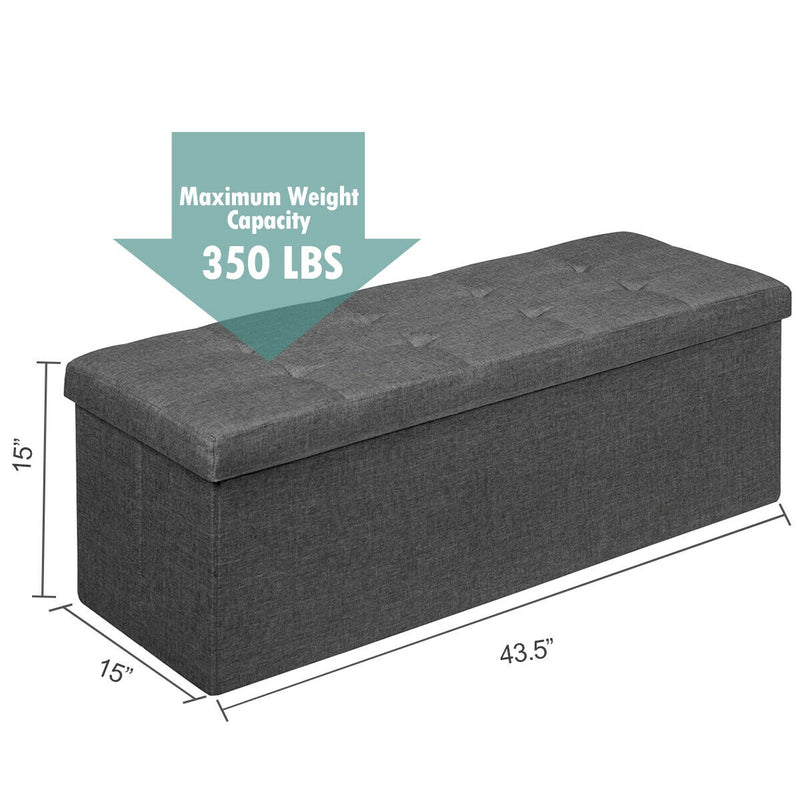 *Large Fabric Folding Storage Chest with Smart lift Divider Bed End Ottoman Bench - Dark Gray