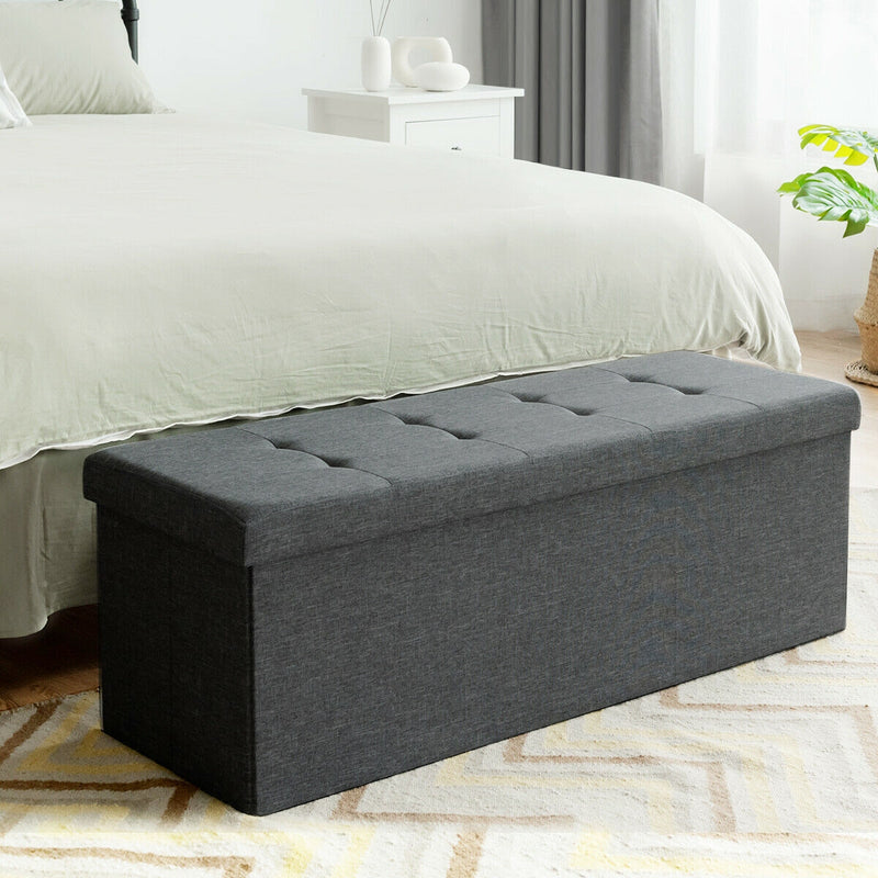 *Large Fabric Folding Storage Chest with Smart lift Divider Bed End Ottoman Bench - Dark Gray
