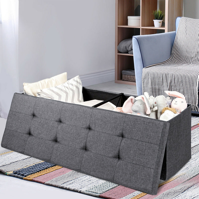 *Large Fabric Folding Storage Chest with Smart lift Divider Bed End Ottoman Bench - Dark Gray