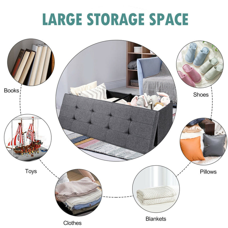 *Large Fabric Folding Storage Chest with Smart lift Divider Bed End Ottoman Bench - Dark Gray