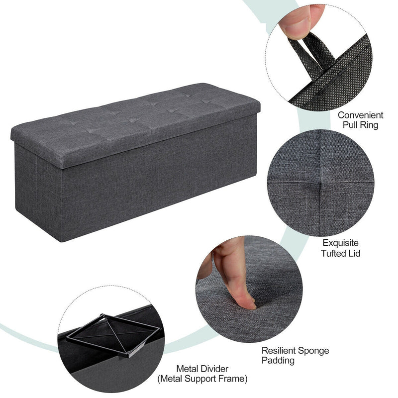 *Large Fabric Folding Storage Chest with Smart lift Divider Bed End Ottoman Bench - Dark Gray