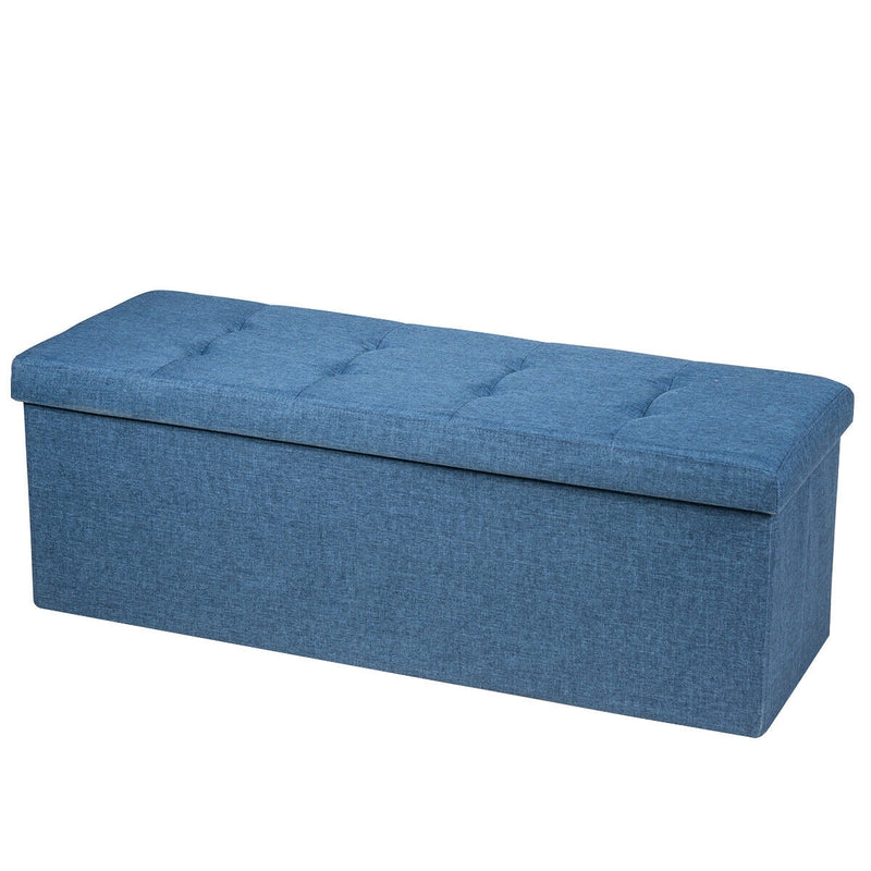 *Large Fabric Folding Storage Chest with Smart lift Divider Bed End Ottoman Bench - Navy