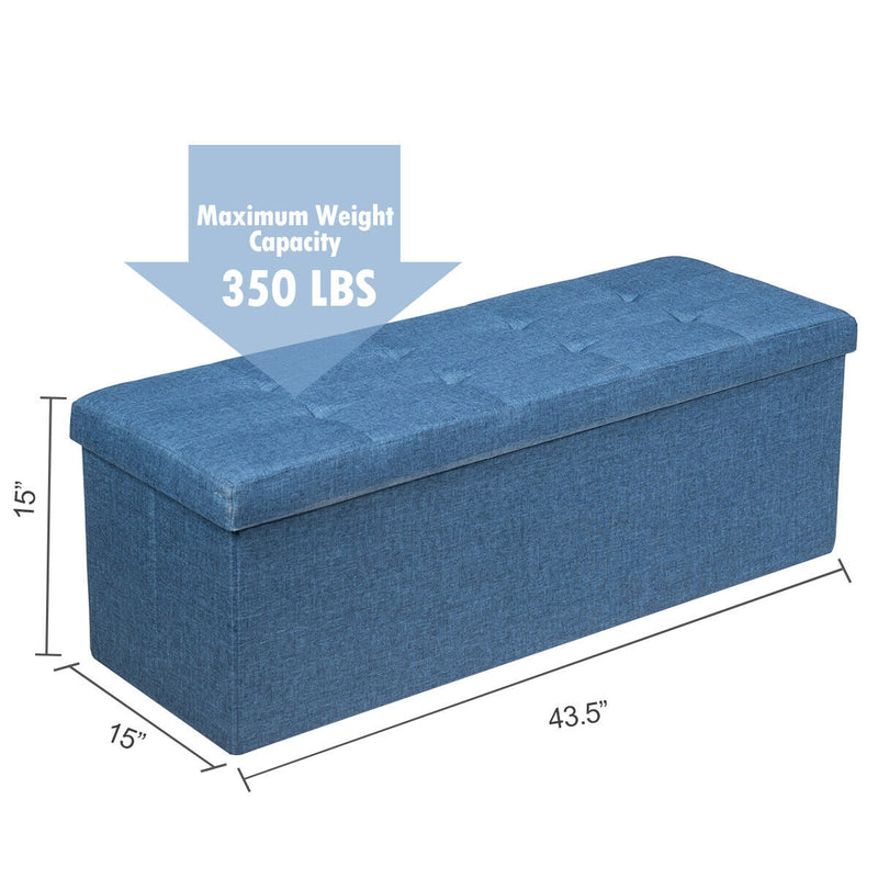 *Large Fabric Folding Storage Chest with Smart lift Divider Bed End Ottoman Bench - Navy