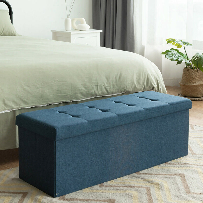 *Large Fabric Folding Storage Chest with Smart lift Divider Bed End Ottoman Bench - Navy