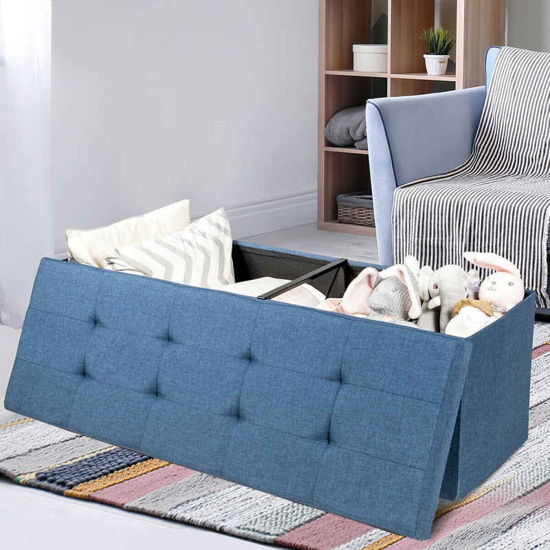 *Large Fabric Folding Storage Chest with Smart lift Divider Bed End Ottoman Bench - Navy