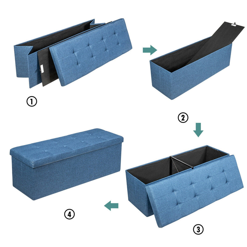 *Large Fabric Folding Storage Chest with Smart lift Divider Bed End Ottoman Bench - Navy