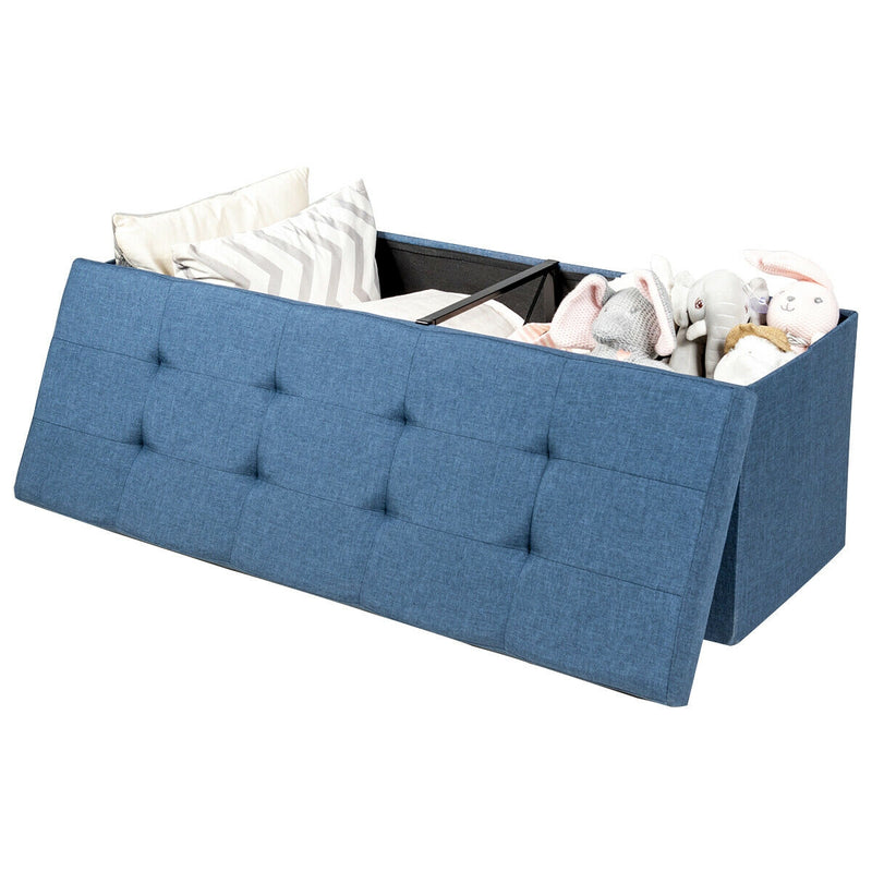 *Large Fabric Folding Storage Chest with Smart lift Divider Bed End Ottoman Bench - Navy