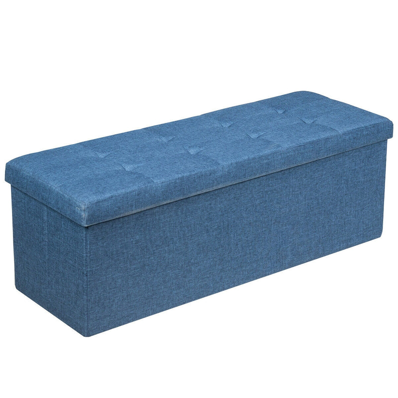 *Large Fabric Folding Storage Chest with Smart lift Divider Bed End Ottoman Bench - Navy