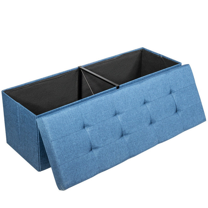 *Large Fabric Folding Storage Chest with Smart lift Divider Bed End Ottoman Bench - Navy