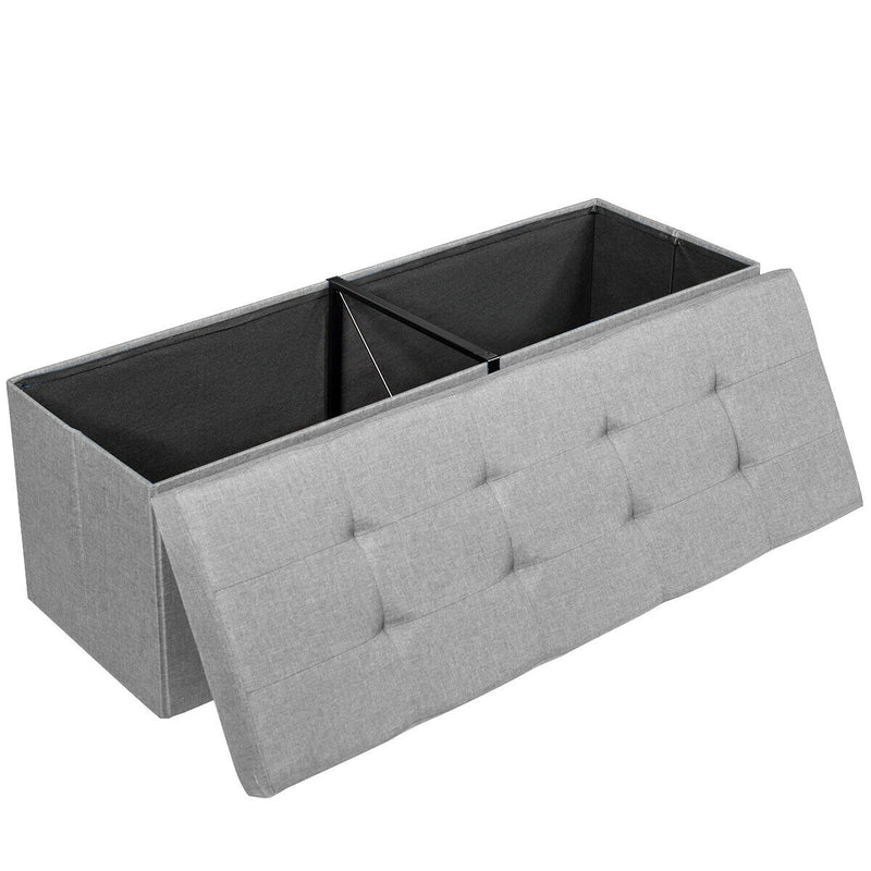 *Large Fabric Folding Storage Chest with Smart lift Divider Bed End Ottoman Bench - Light Gray