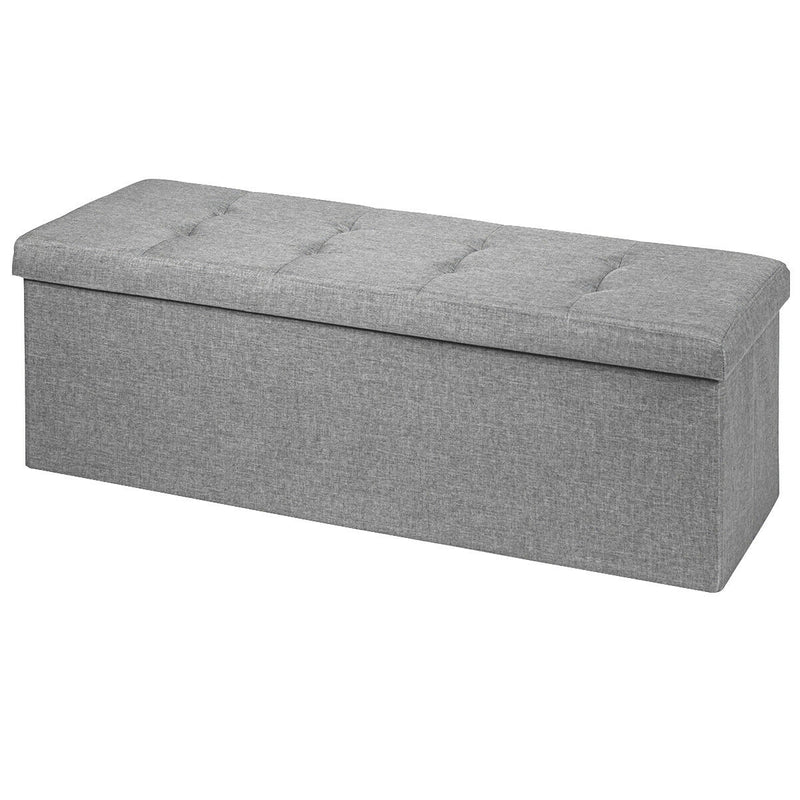 *Large Fabric Folding Storage Chest with Smart lift Divider Bed End Ottoman Bench - Light Gray