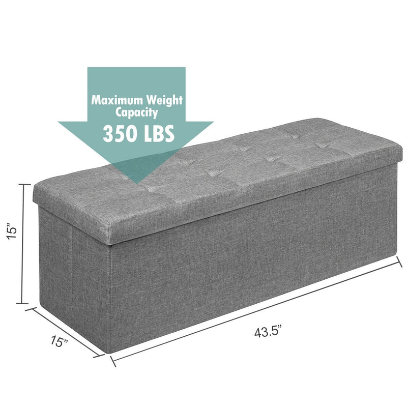 *Large Fabric Folding Storage Chest with Smart lift Divider Bed End Ottoman Bench - Light Gray