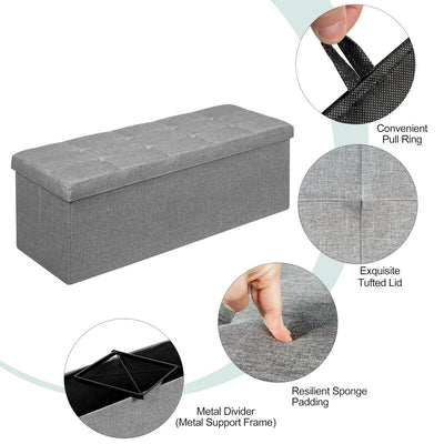 *Large Fabric Folding Storage Chest with Smart lift Divider Bed End Ottoman Bench - Light Gray