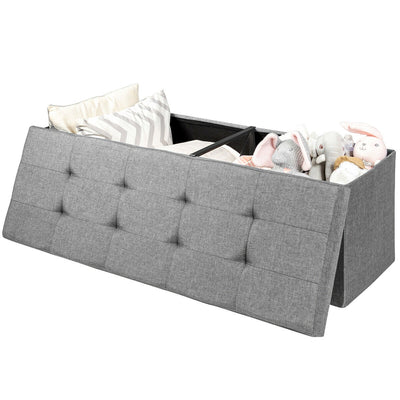 *Large Fabric Folding Storage Chest with Smart lift Divider Bed End Ottoman Bench - Light Gray