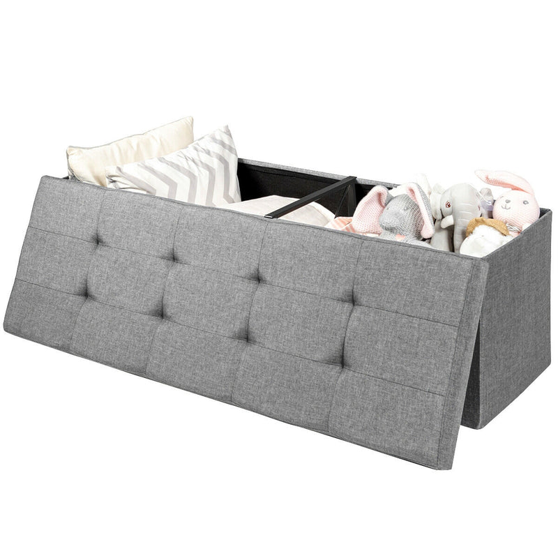 *Large Fabric Folding Storage Chest with Smart lift Divider Bed End Ottoman Bench - Light Gray