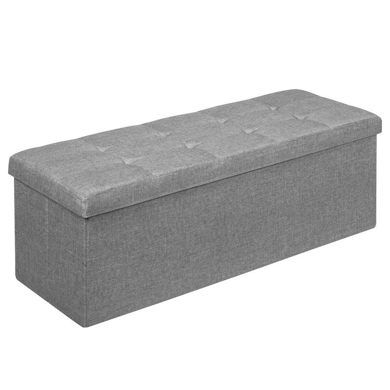 *Large Fabric Folding Storage Chest with Smart lift Divider Bed End Ottoman Bench - Light Gray