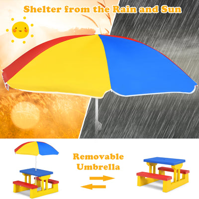 Kids Picnic Folding Table and Bench Set with Umbrella-Yellow