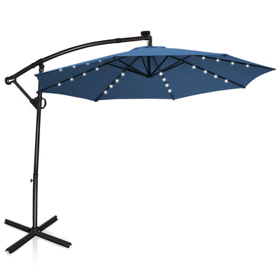 *10 ft 360° Rotation Solar Powered LED Patio Offset Umbrella without Weight Base - Blue