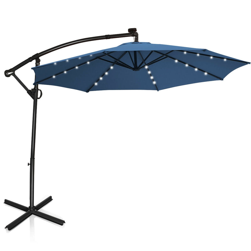 *10 ft 360° Rotation Solar Powered LED Patio Offset Umbrella without Weight Base - Blue