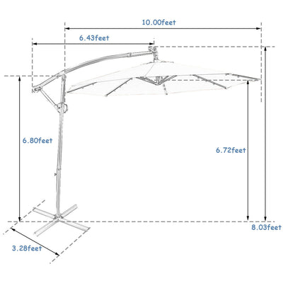 *10 ft 360° Rotation Solar Powered LED Patio Offset Umbrella without Weight Base - Blue
