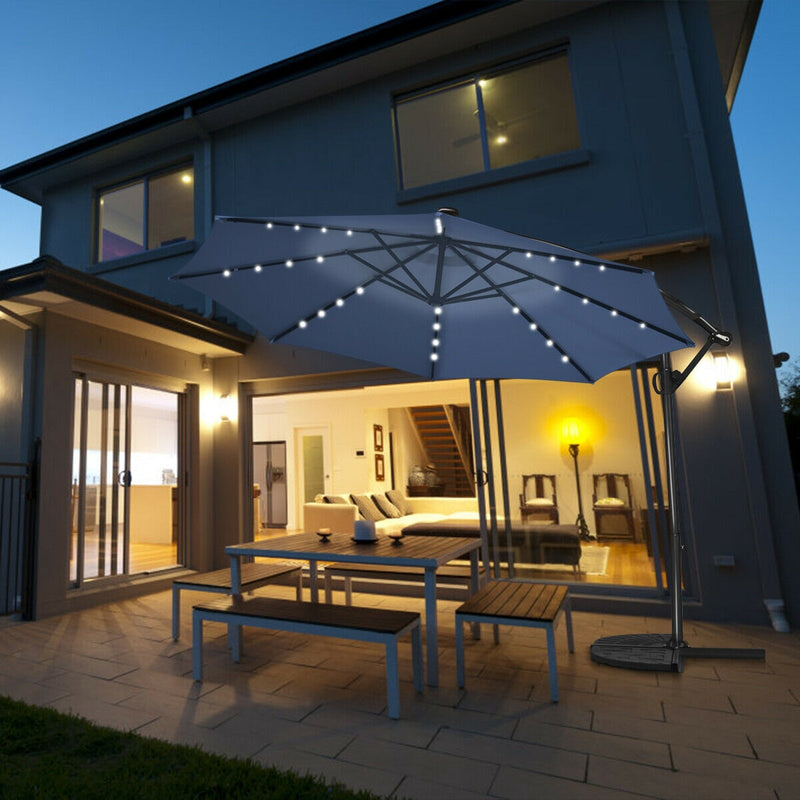 *10 ft 360° Rotation Solar Powered LED Patio Offset Umbrella without Weight Base - Blue