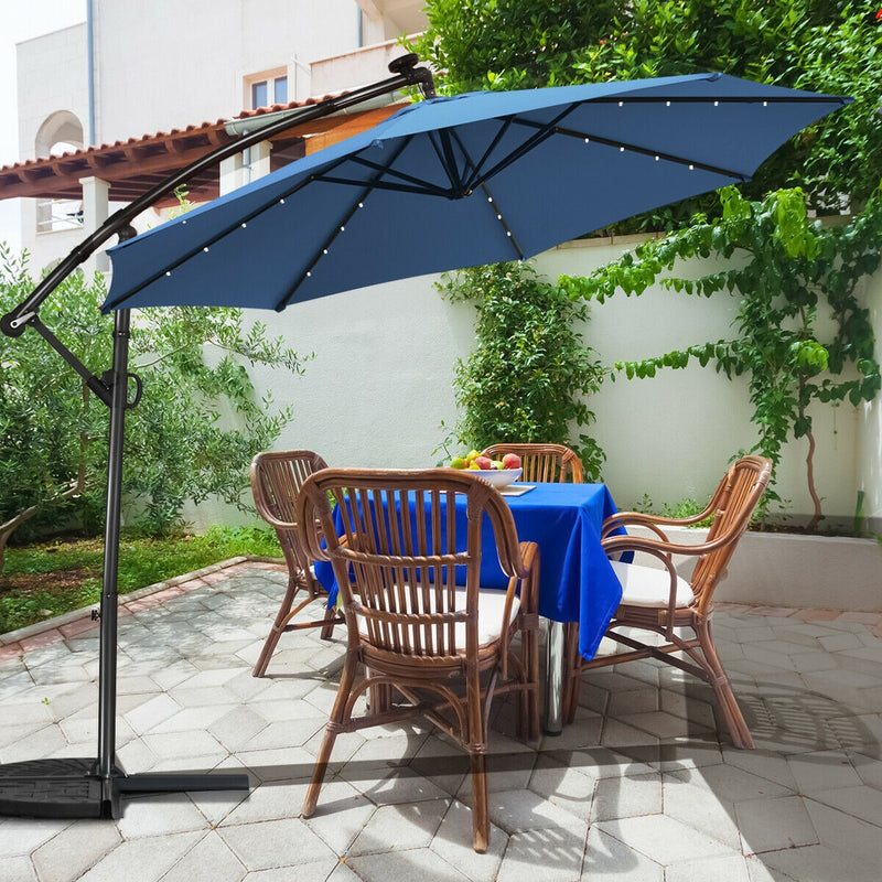 *10 ft 360° Rotation Solar Powered LED Patio Offset Umbrella without Weight Base - Blue