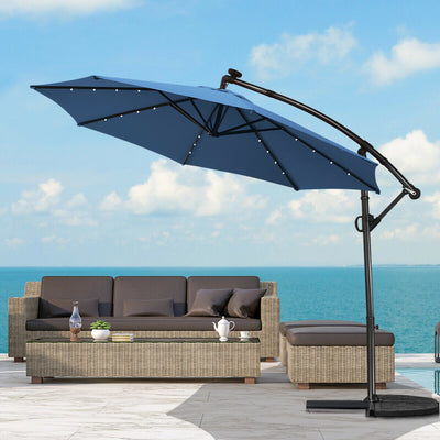 *10 ft 360° Rotation Solar Powered LED Patio Offset Umbrella without Weight Base - Blue