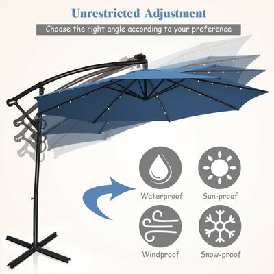 *10 ft 360° Rotation Solar Powered LED Patio Offset Umbrella without Weight Base - Blue