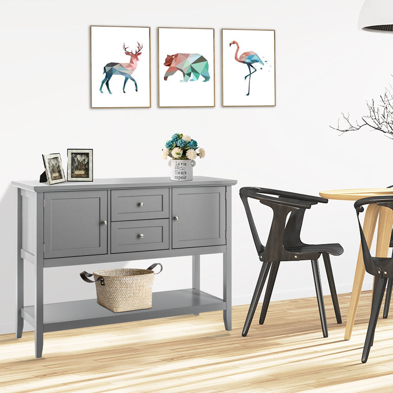 *Wooden Sideboard Buffet Console Table  with Drawers and Storage - Gray