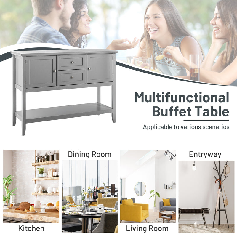 *Wooden Sideboard Buffet Console Table  with Drawers and Storage - Gray