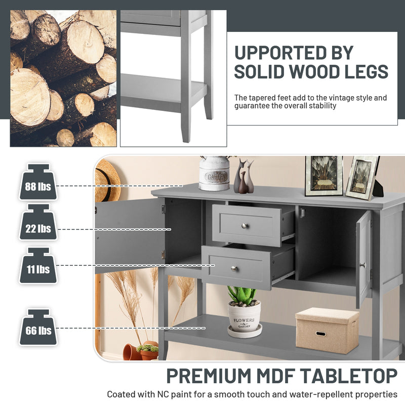 *Wooden Sideboard Buffet Console Table  with Drawers and Storage - Gray