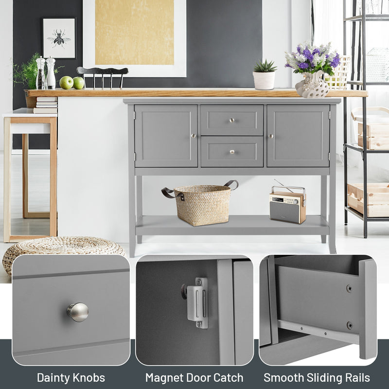 *Wooden Sideboard Buffet Console Table  with Drawers and Storage - Gray