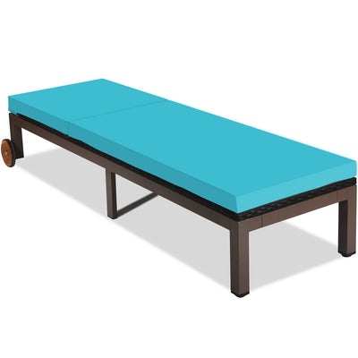 Patio Chaise Lounge Chair Outdoor Rattan Lounger Recliner Chair-Turquoise