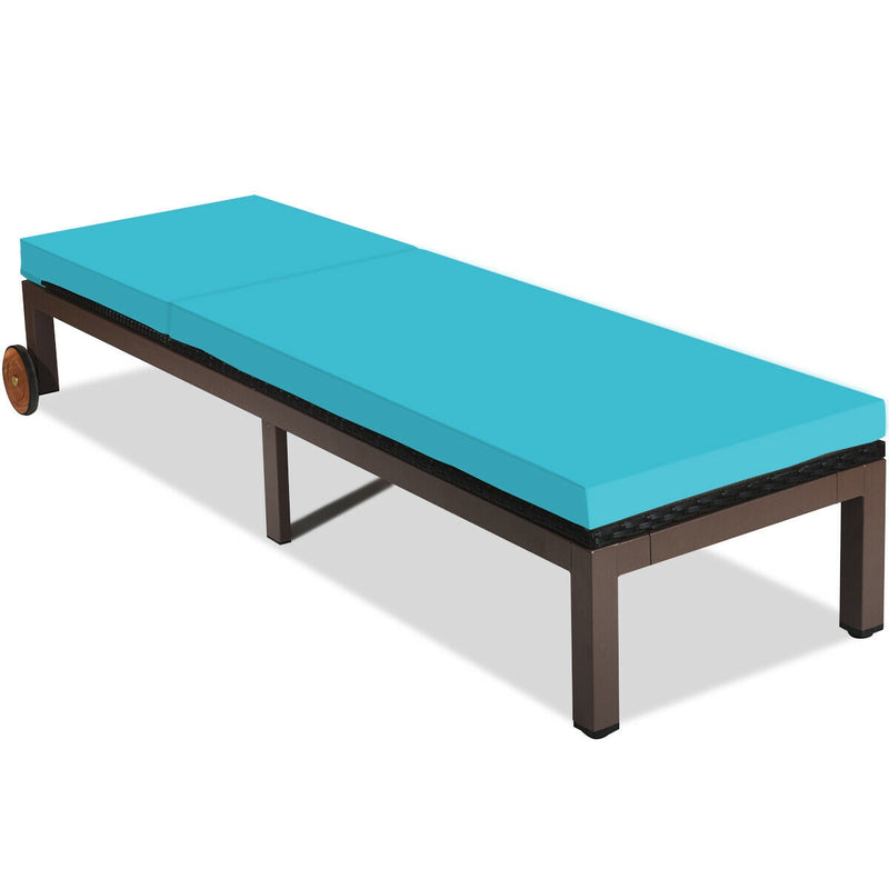 Patio Chaise Lounge Chair Outdoor Rattan Lounger Recliner Chair-Turquoise