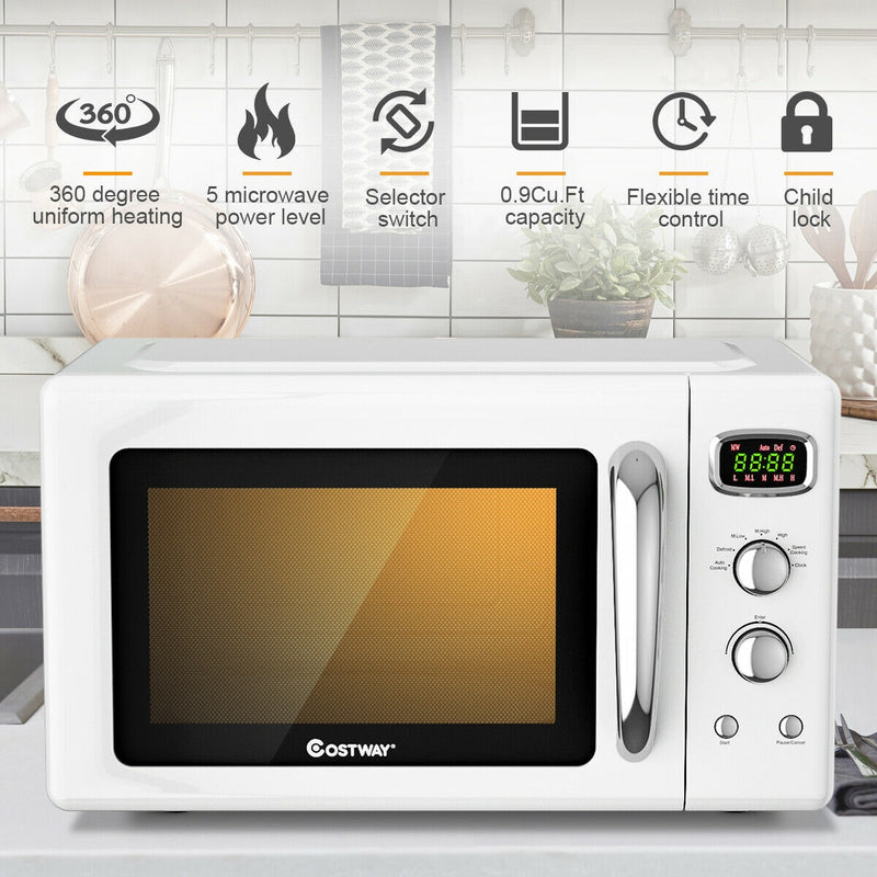 *0.9 Cu.ft Retro Countertop Compact Microwave Oven - White