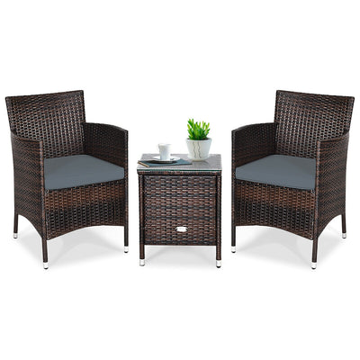 3 Pieces Patio Furniture Set Outdoor Wicker Rattan Set-Gray