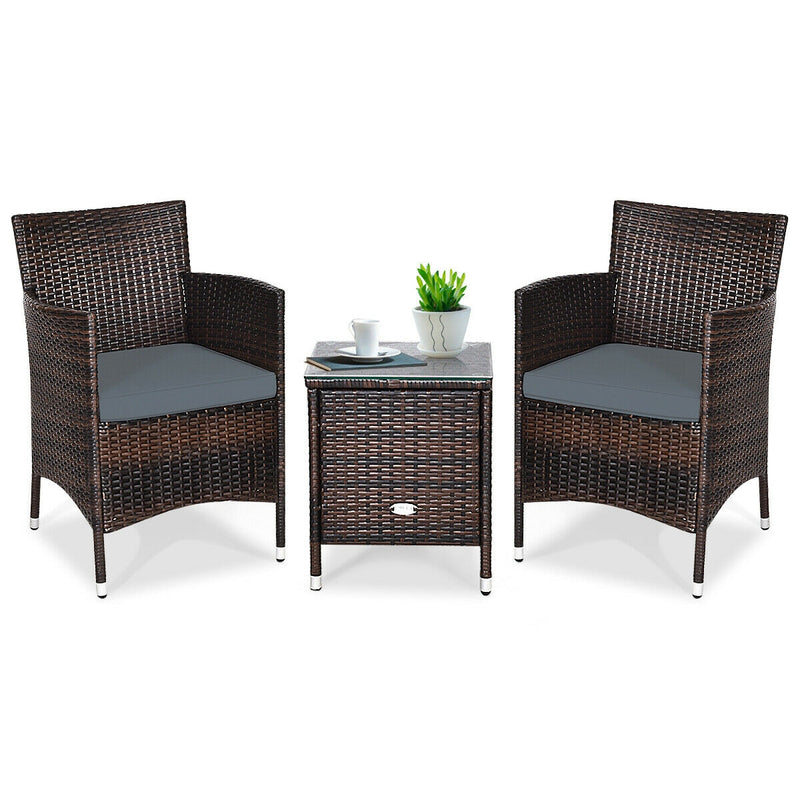 3 Pieces Patio Furniture Set Outdoor Wicker Rattan Set-Gray