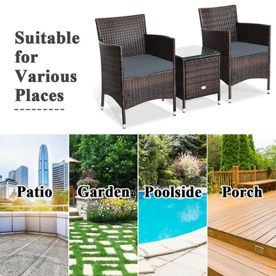 3 Pieces Patio Furniture Set Outdoor Wicker Rattan Set-Gray