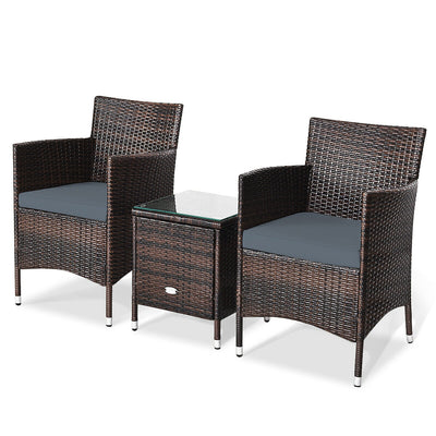 3 Pieces Patio Furniture Set Outdoor Wicker Rattan Set-Gray