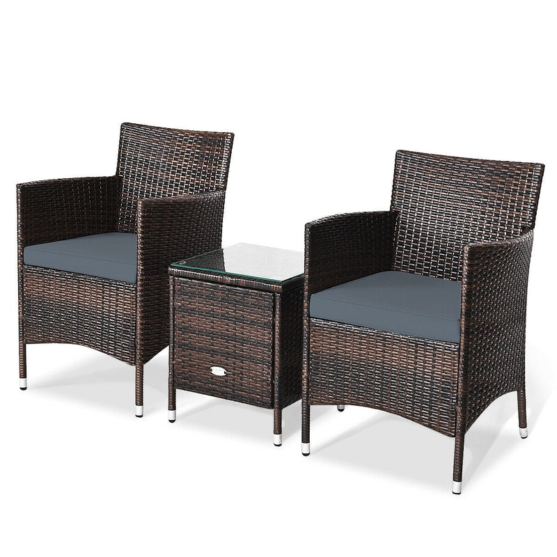 3 Pieces Patio Furniture Set Outdoor Wicker Rattan Set-Gray