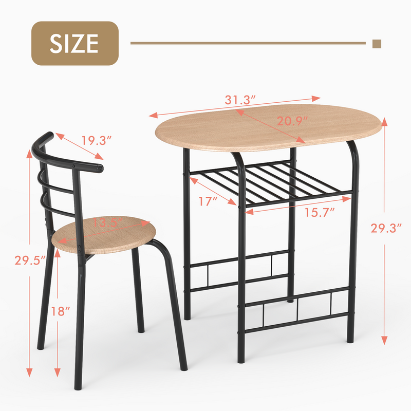 Home Kitchen 3 pcs Bistro Pub Dining Table 2 Chairs Set-Natural