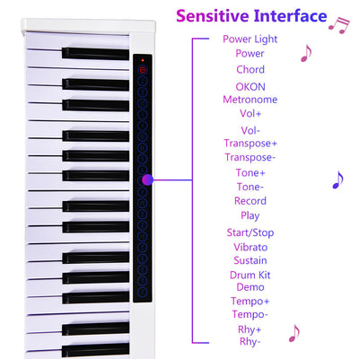 88-Key Portable Electronic Piano with Voice Function-White