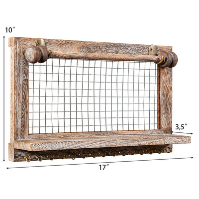 Vintage Wood Wall Mounted Jewelry Organizer Display Rack with Bracelet Rod-Brown