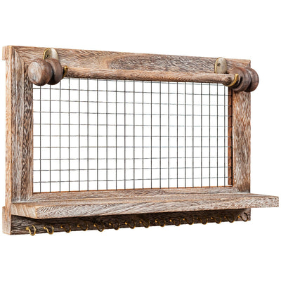 Vintage Wood Wall Mounted Jewelry Organizer Display Rack with Bracelet Rod-Brown