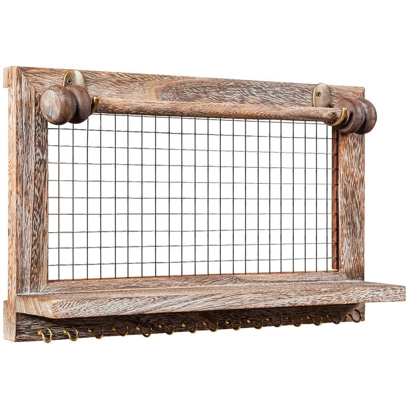 Vintage Wood Wall Mounted Jewelry Organizer Display Rack with Bracelet Rod-Brown