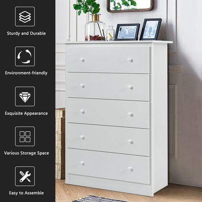 Functional Storage Organized Dresser with 5 Drawer-White
