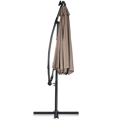 *10 ft 360° Rotation Solar Powered LED Patio Offset Umbrella without Weight Base - Tan
